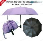 Dù Cầm Tay Gấp 3 Tự Động 2 Chiều R=58cm D043 10 Kèo Cán Nhựa Trụ Tròn 11